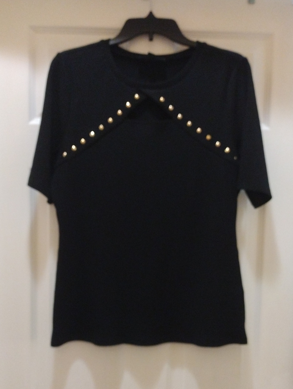 INC Gold Stud Embellished Short Sleeve Cut Out Top . Like New